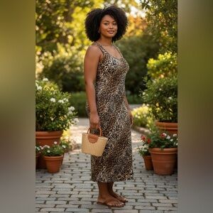 Jessica Howard Dress Size 16 Animal Print Maxi Sleeveless Long Modest